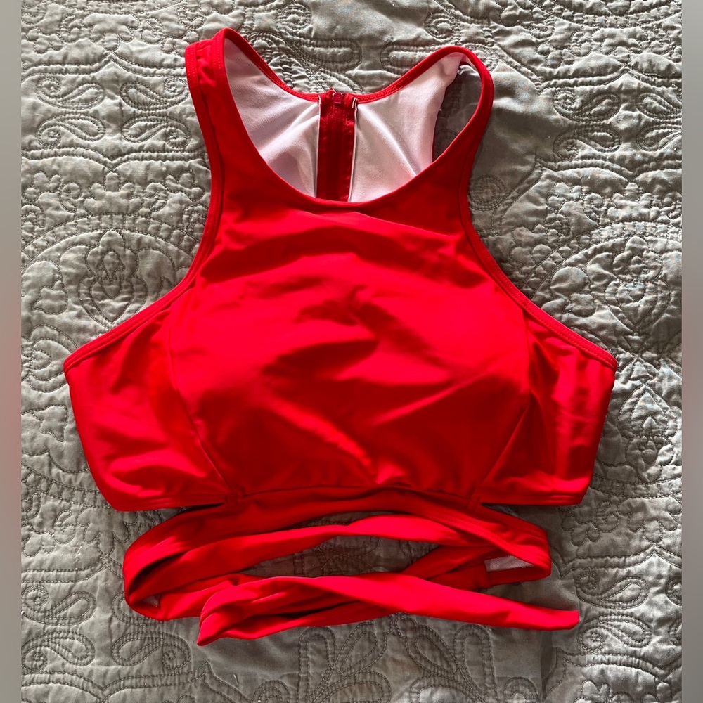 NWT Tempt Me High Neck Zip Racerback Wrap Bikini Tank Top Red Size XL - Picture 4 of 7